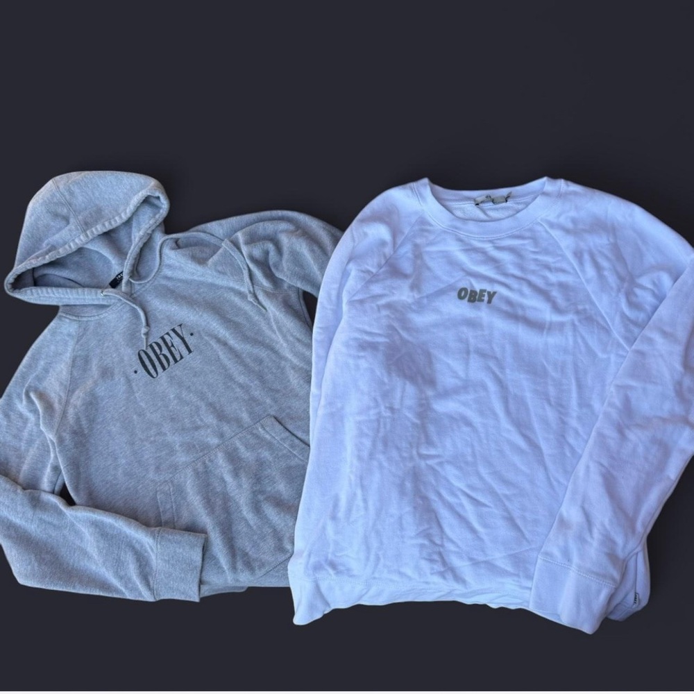 Obey Gray and White Hoodie and Sweatshirt Set